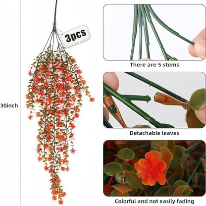 3支（假花-尤加利茶花-壁挂（秋红）-袋装）仿真尤加利茶花垂挂仿真花藤吊兰塑料人造假花户外花
